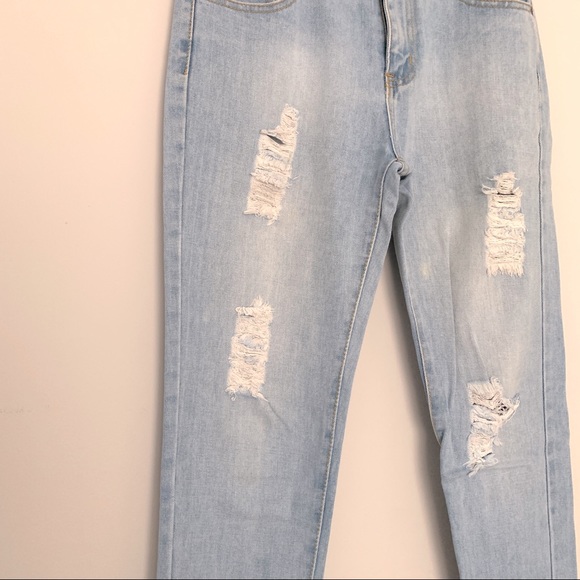 Distressed Streetwear Festival Cotton Boyfriend Jeans Pant in Light Blue (M) - Picture 3 of 5